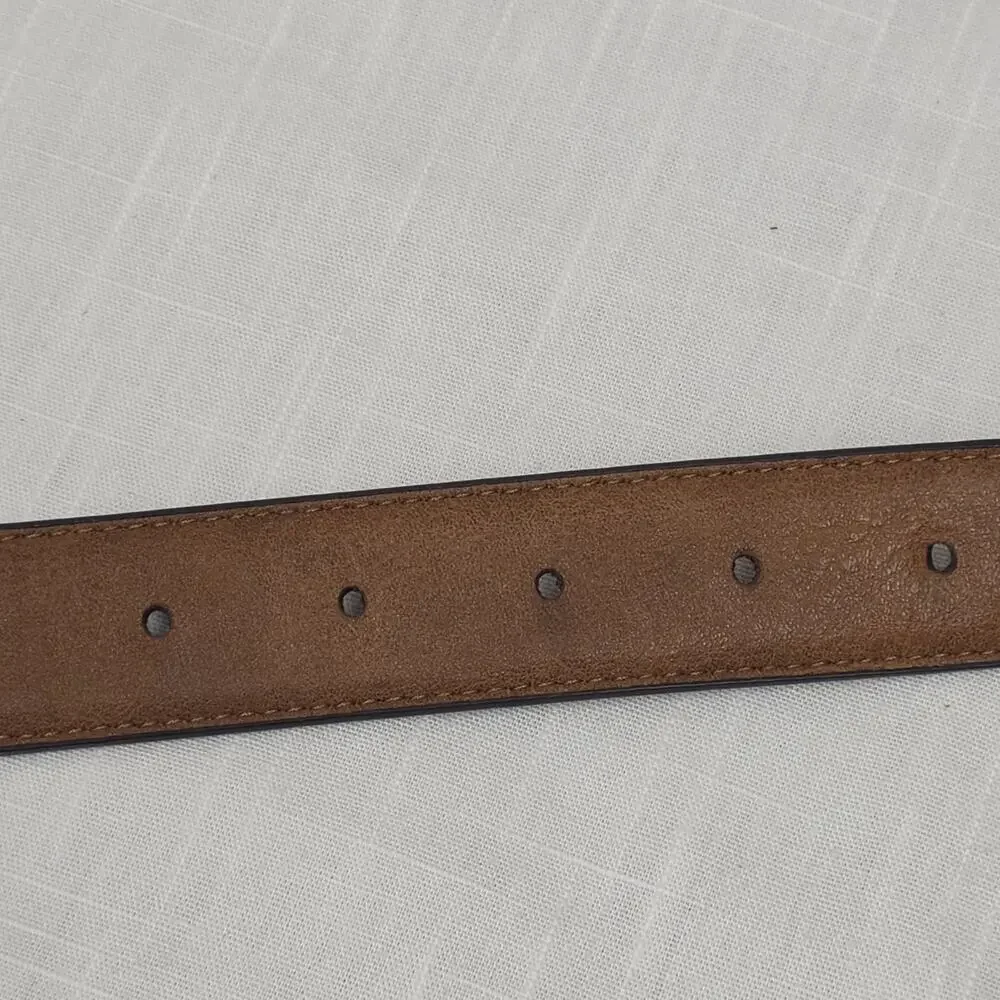 Brown Faux Leather Belt Silver Tone Buckle Men's Med Casual
